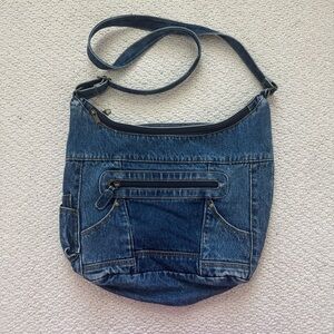 Vintage Denim Crossbody Shoulder Bag - Blue